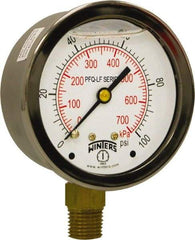 Winters - 2-1/2" Dial, 1/4 Thread, 0-100 Scale Range, Pressure Gauge - Lower Connection Mount, Accurate to 1.5% of Scale - Benchmark Tooling