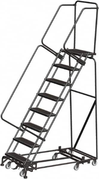 Ballymore - 113" 8 Step Rolling Warehouse Ladder - Lock Step Rolling Safety Ladder, 450 Lb Capacity, 80" Platform Height, 32" Base Width x 61" Base Depth, Perforated Tread - Benchmark Tooling