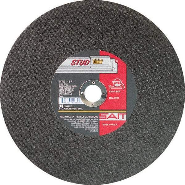 Sait - 14" Aluminum Oxide Cutoff Wheel - 3/32" Thick, 1" Arbor, 4,400 Max RPM, Use with Chop Saws - Benchmark Tooling