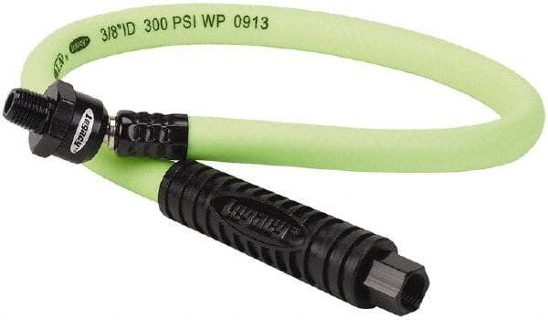 Legacy - 3/8" ID x 0.61" OD 2' Long Lead-In Whip Hose - FNPT x MNPT Ball Swivel Ends, 300 Working psi, 140°, 1/4" Fitting, Green - Benchmark Tooling