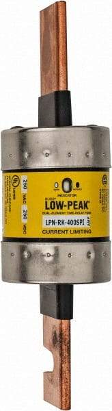 Cooper Bussmann - 250 VAC/VDC, 400 Amp, Time Delay General Purpose Fuse - Bolt-on Mount, 8-5/8" OAL, 100 at DC, 300 at AC (RMS) kA Rating, 2-3/8" Diam - Benchmark Tooling