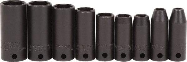 Proto - 9 Piece 3/8" Drive Black Finish Deep Well Impact Socket Set - 6 Points, 1/4" to 3/4" Range, Inch Measurement Standard - Benchmark Tooling