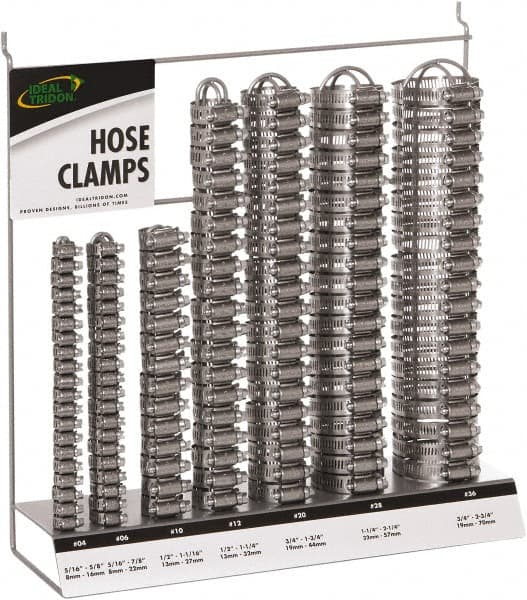 IDEAL TRIDON - 130 Piece, 5/16 to 2-3/4" Diam, Worm Drive Clamp Set - 20 Micro 6, 10 Size 10 20 Size 12, 20 Size 20, 20 Size 28, 20 Size 36, 20 Micro 4 - Benchmark Tooling