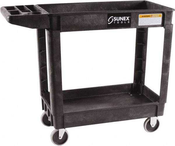 Sunex Tools - 500 Lb Capacity, 18" Wide x 41" Long x 33-1/2" High Standard Utility Cart - 2 Shelf, Plastic, Hard Rubber Casters - Benchmark Tooling
