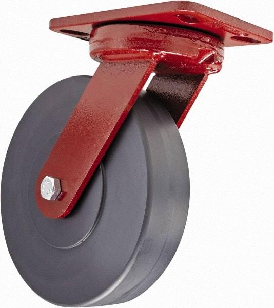 Hamilton - 8" Diam x 2" Wide x 9-3/4" OAH Top Plate Mount Swivel Caster with Brake - Plastic, 2,500 Lb Capacity, Sealed Precision Ball Bearing, 4-1/2 x 6-1/2" Plate - Benchmark Tooling