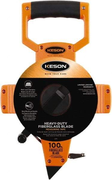 Keson - 100' x 1/2" Tape Measure - 1/10 & 1/100' Graduation - Benchmark Tooling