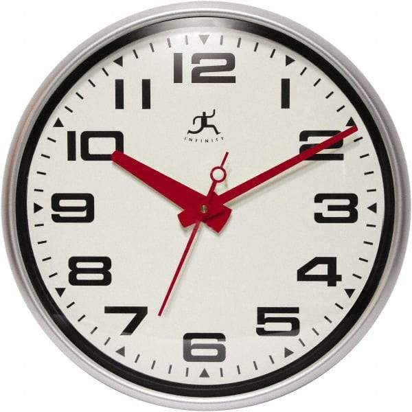 Infinity Insttruments - 13-1/2 Inch Diameter, Off White Face, Dial Wall Clock - Analog Display, Silver Case, Runs on AA Battery - Benchmark Tooling