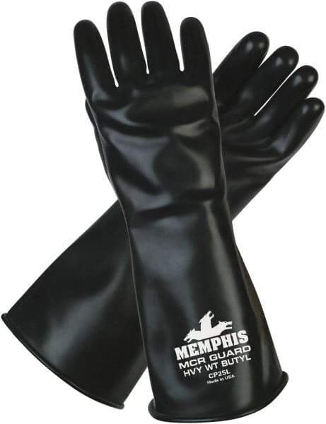 MCR Safety - Size L (9), 14" Long, 25 mil Thick, Butyl Chemical Resistant Gloves - Smooth Finish, Black - Benchmark Tooling