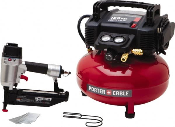 Porter-Cable - 0.80 HP, 2.6 SCFM at 90 psi CFM Pancake Finish/Nailer Compressor - 6 Gallon Tank, 10 Amp, 150 Max psi, 120V - Benchmark Tooling