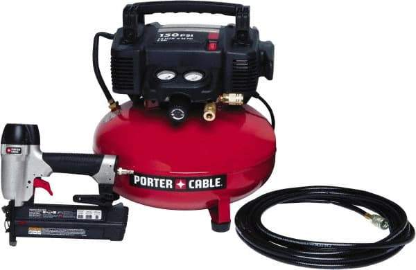 Porter-Cable - 0.80 HP, 2.6 SCFM at 90 psi CFM Pancake Nailer Combo Kit - 6 Gallon Tank, 10 Amp, 150 Max psi, 120V - Benchmark Tooling