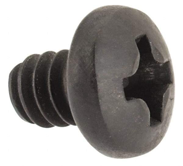 Made in USA - #6-32 UNC, 3/16" Length Under Head Phillips Drive Machine Screw - Pan Head, Grade 300 Stainless Steel, Black Oxide Finish, Without Washer - Benchmark Tooling