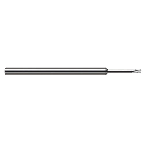 Variable Helix End Mills for Aluminum Alloys - 0.0150″ (1/64″) Cutter Diameter × 0.0230″ Length of Cut × 0.0780″ (5/64″) Reach Carbide Square End Mill for Aluminum Alloys, 3 Flutes - Exact Industrial Supply