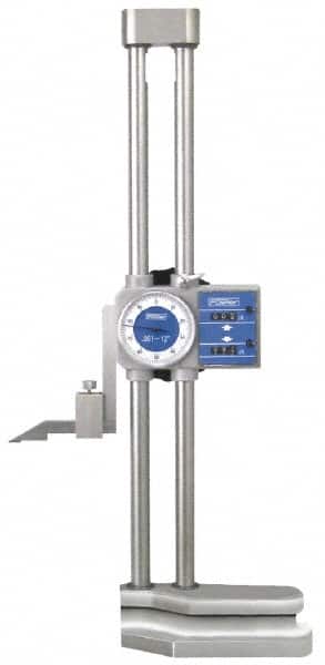 Fowler - 12" Dial Height Gage - 0.001" (Fine Indicator Reading), 0.1" (Coarse Reading)" Graduation, Accurate to 0.0015", Dial and Counter Display - Benchmark Tooling
