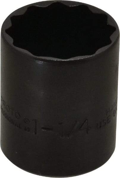 Proto - 1-1/4", 1/2" Drive, Standard Hand Socket - 12 Points, 1-21/32" OAL, Alloy Steel, Black Finish - Benchmark Tooling
