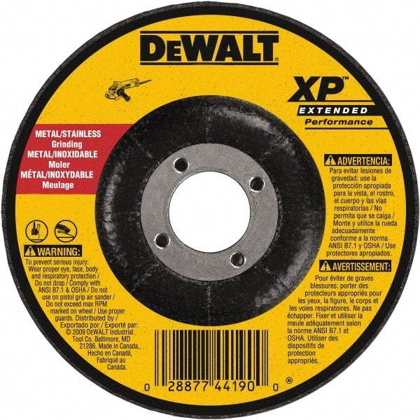 DeWALT - 24 Grit, 5" Wheel Diam, 1/4" Wheel Thickness, 7/8" Arbor Hole, Type 27 Depressed Center Wheel - Zirconia Alumina, Resinoid Bond, 12,200 Max RPM, Compatible with Angle Grinder - Benchmark Tooling