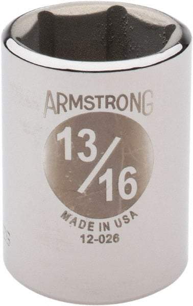 Armstrong - 13/16", 1/2" Drive, Standard Hand Socket - 6 Points, 1-29/64" OAL - Benchmark Tooling