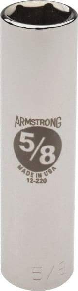 Armstrong - 5/8", 1/2" Drive, Deep Hand Socket - 6 Points, 3-13/64" OAL, Chrome Finish - Benchmark Tooling