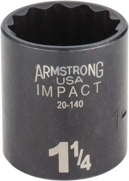 Armstrong - 1-1/4", 1/2" Drive, Standard Hand Socket - 12 Points, 1-45/64" OAL, Black Finish - Benchmark Tooling