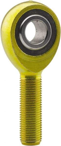 Made in USA - 7/16" ID, 1-1/8" Max OD, 4,244 Lb Max Static Cap, Plain Male Spherical Rod End - 7/16-20 LH, 1-3/8" Shank Length, Carbon Steel with Plastic Raceway - Benchmark Tooling