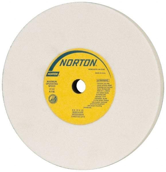 Norton - 6" Diam x 1/2" Hole x 1/2" Thick, K Hardness, 80 Grit Surface Grinding Wheel - Aluminum Oxide, Type 1, Medium Grade, 4,140 Max RPM, Vitrified Bond, No Recess - Benchmark Tooling
