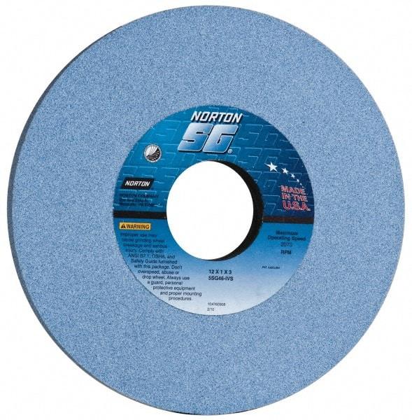 Norton - 12" Diam x 3" Hole x 1" Thick, I Hardness, 46 Grit Surface Grinding Wheel - Ceramic, Type 1, Coarse Grade, 2,070 Max RPM, Vitrified Bond, No Recess - Benchmark Tooling