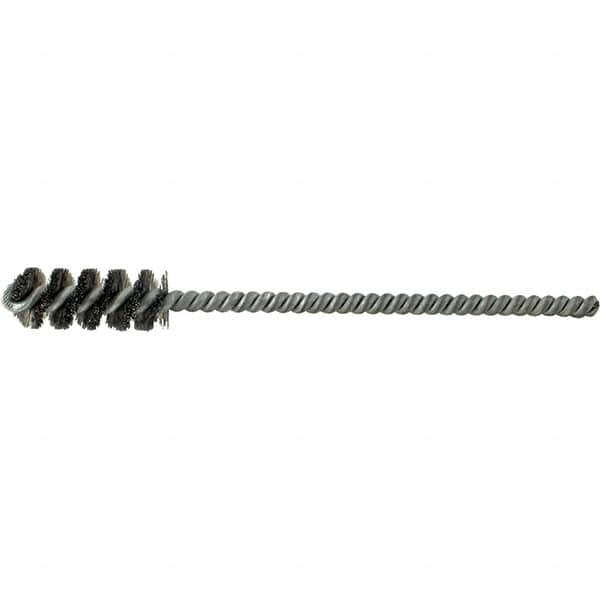 Brush Research Mfg. - 5/8" Diam Helical Steel Tube Brush - Single Spiral, 0.006" Filament Diam, 1-1/2" Brush Length, 6" OAL, 0.22" Diam Galvanized Steel Shank - Benchmark Tooling
