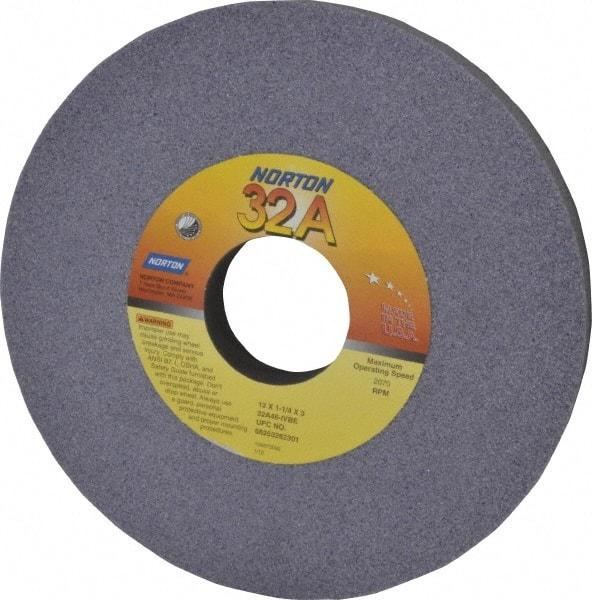 Norton - 12" Diam x 3" Hole x 1-1/4" Thick, I Hardness, 46 Grit Surface Grinding Wheel - Aluminum Oxide, Type 1, Coarse Grade, 2,070 Max RPM, Vitrified Bond, No Recess - Benchmark Tooling