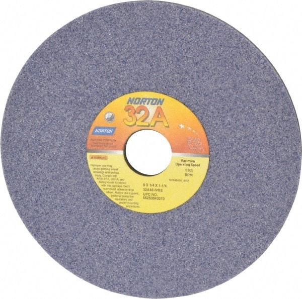Norton - 8" Diam x 1-1/4" Hole x 1/4" Thick, I Hardness, 46 Grit Surface Grinding Wheel - Aluminum Oxide, Type 1, Coarse Grade, 3,105 Max RPM, Vitrified Bond, No Recess - Benchmark Tooling