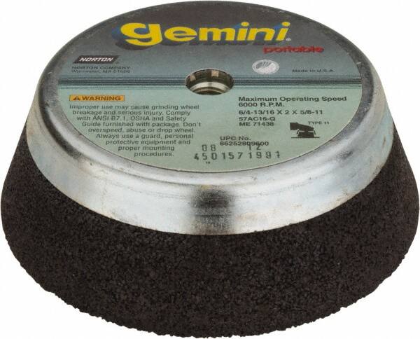 Norton - 6" Diam, 2" Overall Thickness, 16 Grit, Type 11 Tool & Cutter Grinding Wheel - Very Coarse Grade, Aluminum Oxide/Silicon Carbide Blend, Q Hardness, 6,000 RPM - Benchmark Tooling