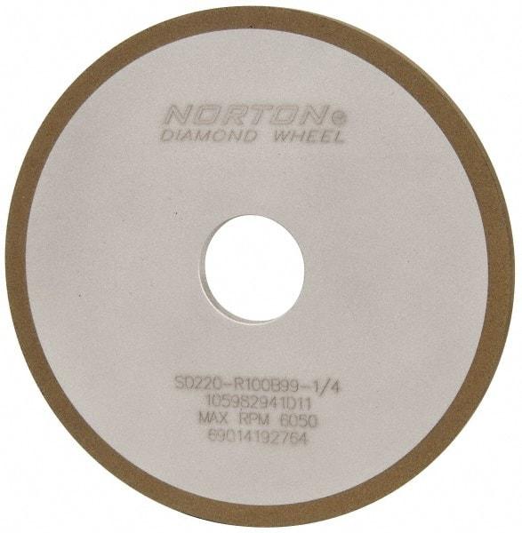 Norton - 6" Diam x 1-1/4" Hole x 1/4" Thick, 220 Grit Surface Grinding Wheel - Diamond, Type 1A1, Very Fine Grade, Resinoid Bond - Benchmark Tooling