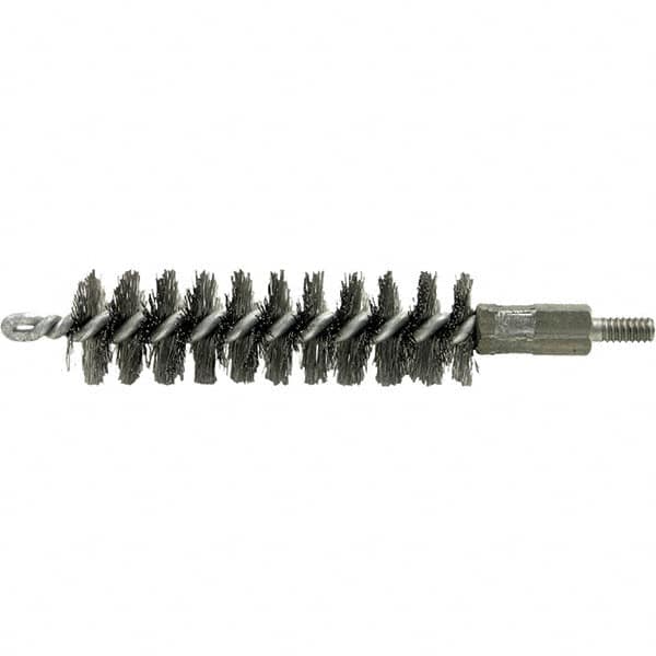 Brush Research Mfg. - 5/16" Diam Helical Stainless Steel Tube Brush - Single Spiral, 0.004" Filament Diam, 2" Brush Length, 2-9/16" OAL, 0.14" Diam Galvanized Steel Shank - Benchmark Tooling