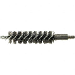 Brush Research Mfg. - 1/2" Diam Helical Steel Tube Brush - Single Spiral, 0.006" Filament Diam, 2" Brush Length, 2-9/16" OAL, 0.14" Diam Galvanized Steel Shank - Benchmark Tooling