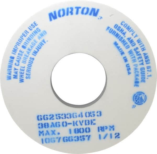 Norton - 14" Diam x 5" Hole x 1" Thick, K Hardness, 60 Grit Surface Grinding Wheel - Aluminum Oxide, Type 1, Medium Grade, 1,800 Max RPM, Vitrified Bond, No Recess - Benchmark Tooling