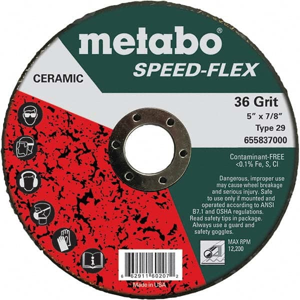 Metabo - 5" Diam, 7/8" Hole, 36 Grit Ceramic Alumina Fiber Disc - Benchmark Tooling