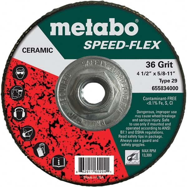 Metabo - 4-1/2" Diam, 5/8-11 Hole, 36 Grit Ceramic Alumina Fiber Disc - Benchmark Tooling