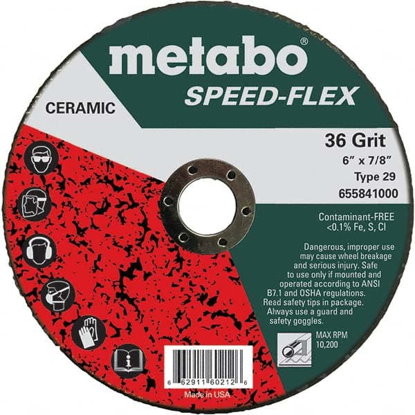 Metabo - 6" Diam, 7/8" Hole, 36 Grit Ceramic Alumina Fiber Disc - Benchmark Tooling