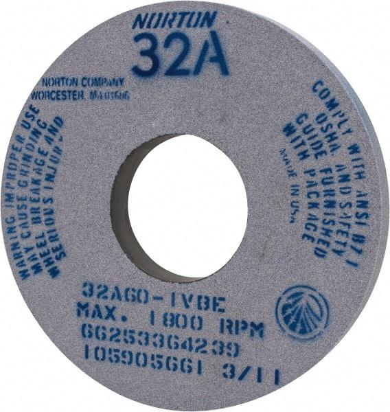 Norton - 14" Diam x 5" Hole x 1-1/2" Thick, I Hardness, 60 Grit Surface Grinding Wheel - Aluminum Oxide, Type 1, Medium Grade, 1,800 Max RPM, Vitrified Bond, No Recess - Benchmark Tooling