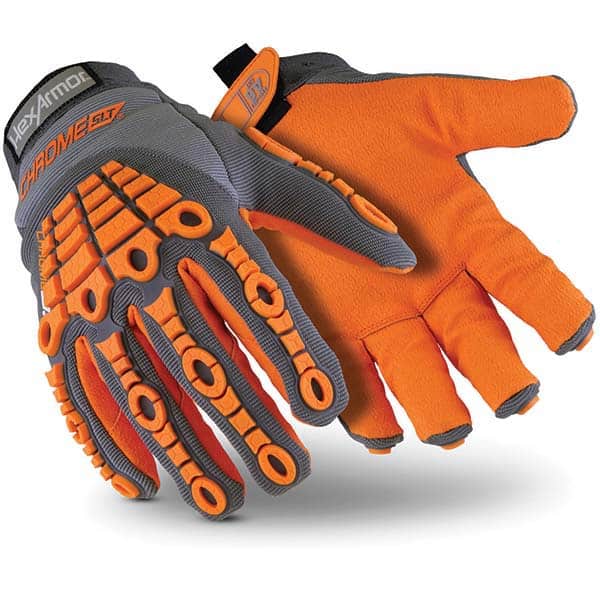 Cut & Puncture-Resistant Gloves: Size L, ANSI Cut A6, ANSI Puncture 3, HPPE Fiber Gray & Orange, Palm & Fingers Coated, HPPE Blend Lined