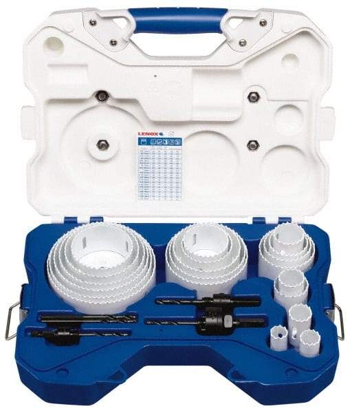Lenox - 26 Piece, 3/4" to 4-3/4" Saw Diam, Contractor's Hole Saw Kit - Bi-Metal, Pilot Drill Model No. 56PD, Includes 20 Hole Saws - Benchmark Tooling