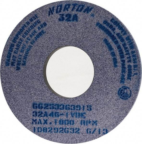 Norton - 14" Diam x 5" Hole x 1" Thick, I Hardness, 46 Grit Surface Grinding Wheel - Aluminum Oxide, Type 1, Coarse Grade, 1,800 Max RPM, Vitrified Bond, No Recess - Benchmark Tooling