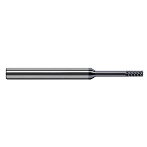 Variable Helix End Mills for Exotic Alloys - Finishers - 0.0470″ (3/64″) Cutter Diameter × 0.1410″ Length of Cut × 0.2500″ (1/4″) Reach Carbide Square End Mill Finisher for Exotic Alloys, 6 Flutes, AlTiN Nano Coated - Exact Industrial Supply