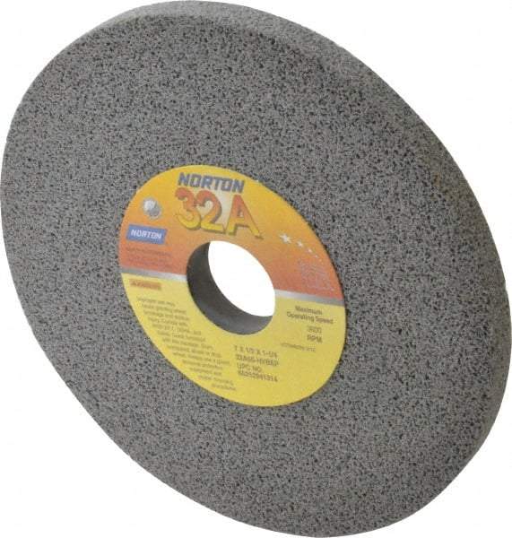 Norton - 7" Diam x 1-1/4" Hole x 1/2" Thick, H Hardness, 60 Grit Surface Grinding Wheel - Aluminum Oxide, Type 1, Medium Grade, 3,600 Max RPM, Vitrified Bond, No Recess - Benchmark Tooling