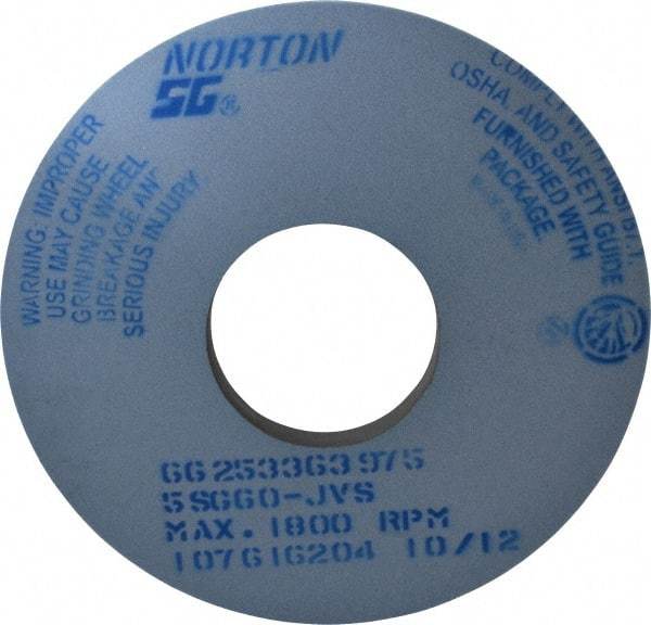 Norton - 14" Diam x 5" Hole x 1" Thick, J Hardness, 60 Grit Surface Grinding Wheel - Ceramic, Type 1, Medium Grade, 1,800 Max RPM, Vitrified Bond, No Recess - Benchmark Tooling