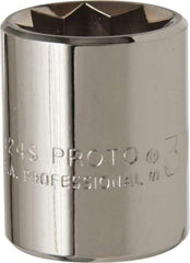 Proto - 3/4", 1/2" Drive, Standard Hand Socket - 8 Points, 1-1/2" OAL, Alloy Steel, Chrome Finish - Benchmark Tooling