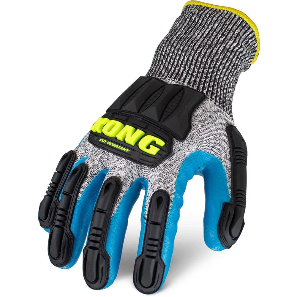 Puncture-Resistant Gloves: Size Medium, ANSI Cut A4, ANSI Puncture 3, Foam Nitrile, HPPE Knit Gray & Blue, Palm Coated, Acrylic Lined, HPPE Back, Foam Grip, ANSI Abrasion Not Tested