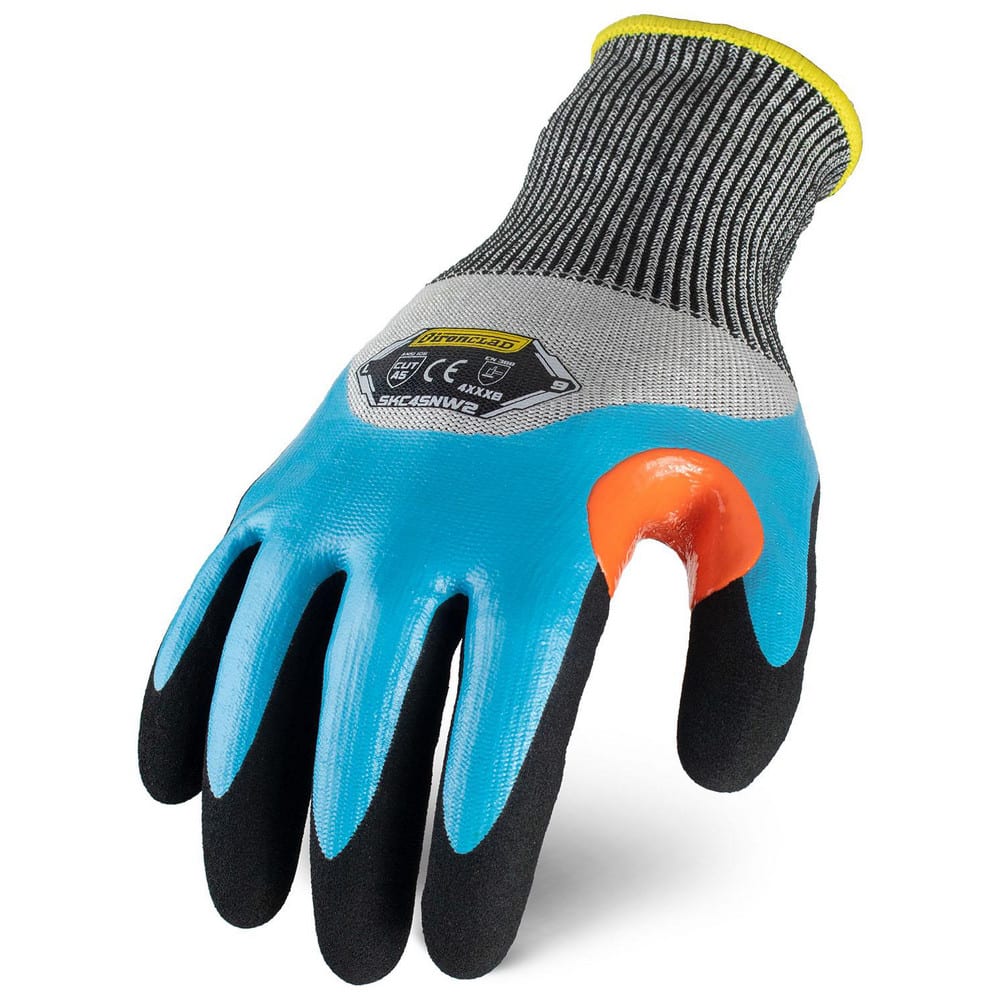 Puncture-Resistant Gloves: Size Large, ANSI Cut A7, ANSI Puncture 4, Nitrile, HPPE Knit Gray & Black, Palm, Fingers & Knuckles Coated, Acrylic Lined, HPPE Fiber/Stainless Steel Back, Sandy Grip, ANSI Abrasion Not Tested