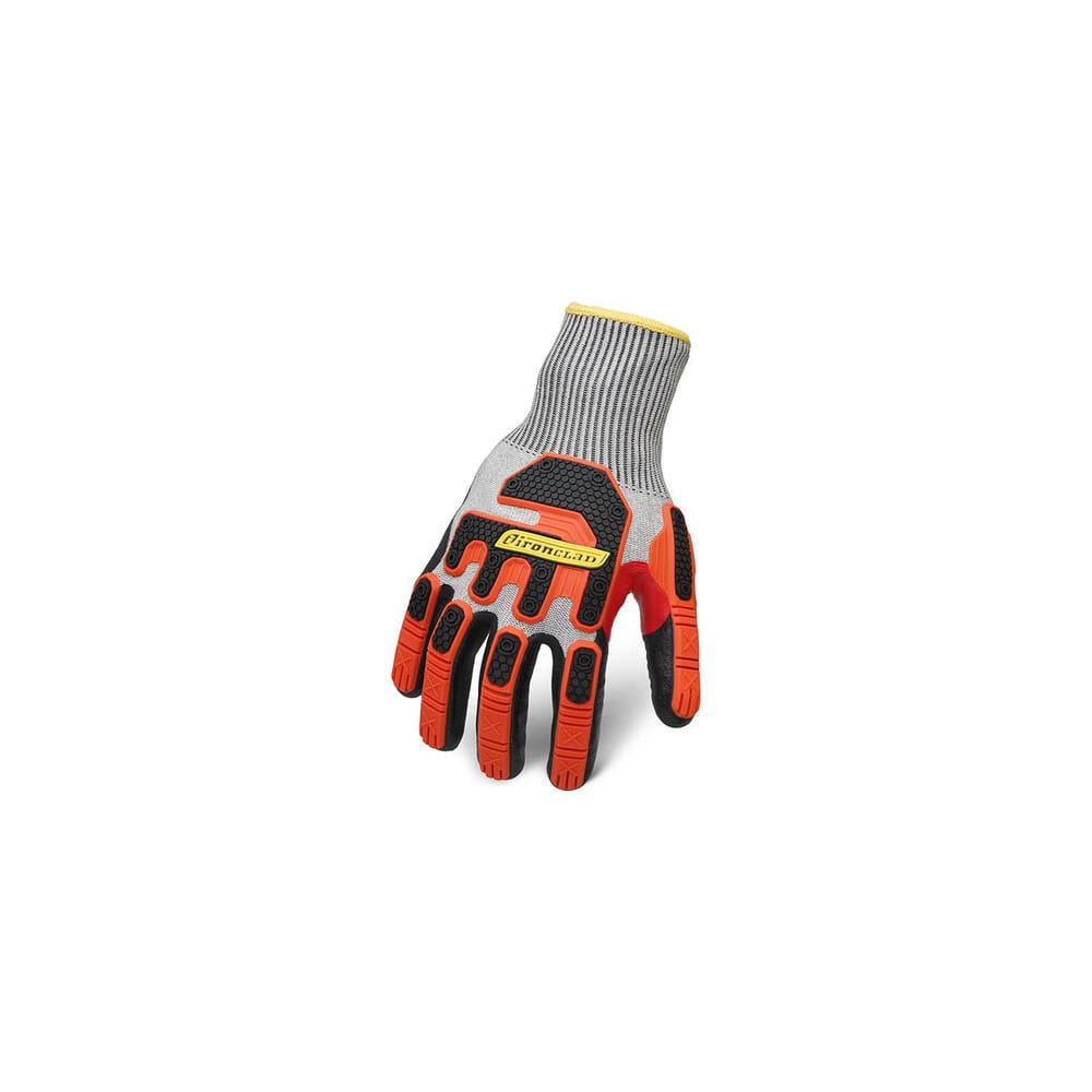 Puncture-Resistant Gloves: Size Small, ANSI Cut A6, ANSI Puncture 3, Foam Nitrile, HPPE Knit Gray, Black & Orange, Palm Coated, Unlined Lined, HPPE Back, Dots Grip, ANSI Abrasion Not Tested