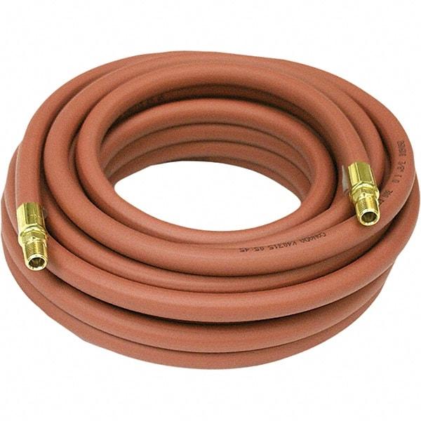 Reelcraft - 3/8" ID x 39/64" OD 70' Long Low Pressure Air & Water - MNPTF x MNPTF Ends, 300 Working psi, 150 to 0°F, 1/2 x 1/4" Fitting, Red - Benchmark Tooling