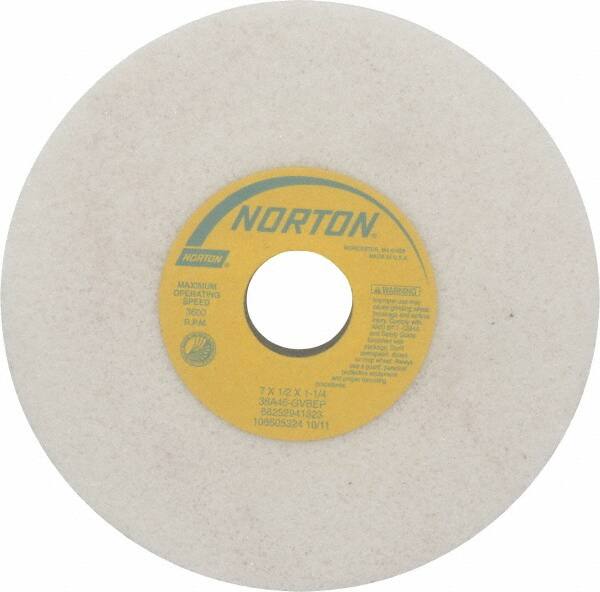 Norton - 7" Diam x 1-1/4" Hole x 1/2" Thick, G Hardness, 46 Grit Surface Grinding Wheel - Aluminum Oxide, Type 1, Coarse Grade, 3,600 Max RPM, Vitrified Bond, No Recess - Benchmark Tooling