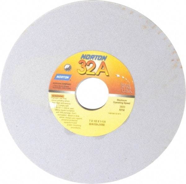 Norton - 7" Diam x 1-1/4" Hole x 1/2" Thick, J Hardness, 120 Grit Surface Grinding Wheel - Aluminum Oxide, Type 1, Fine Grade, 3,600 Max RPM, Vitrified Bond, No Recess - Benchmark Tooling